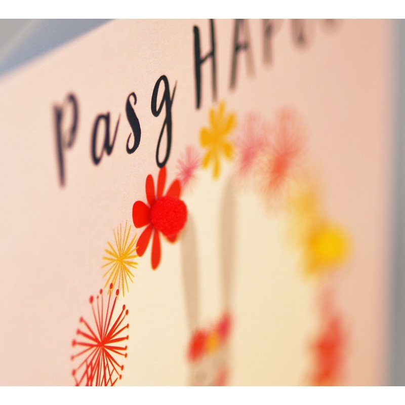 Pom Pom"Bunny Girl" Welsh Easter Card