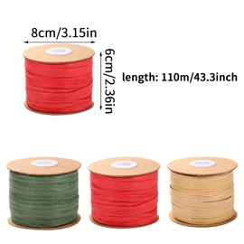 3 Rolls Raffia Ribbon, 984 Feet Christmas Raffia Paper Twine 3 Colors Christmas Gift Packing Ribbon for Gift Wrapping Christmas DIY Craft(Red, Green, Kraft, 328 Feet Each Roll)