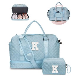 Voguewood Girl Duffle Bag for Tweens with Shoe Compartment, Monogrammed Overnight Travel Bag for Women, Including Wet Pocket & Trolley Sleeve (Letter K)
