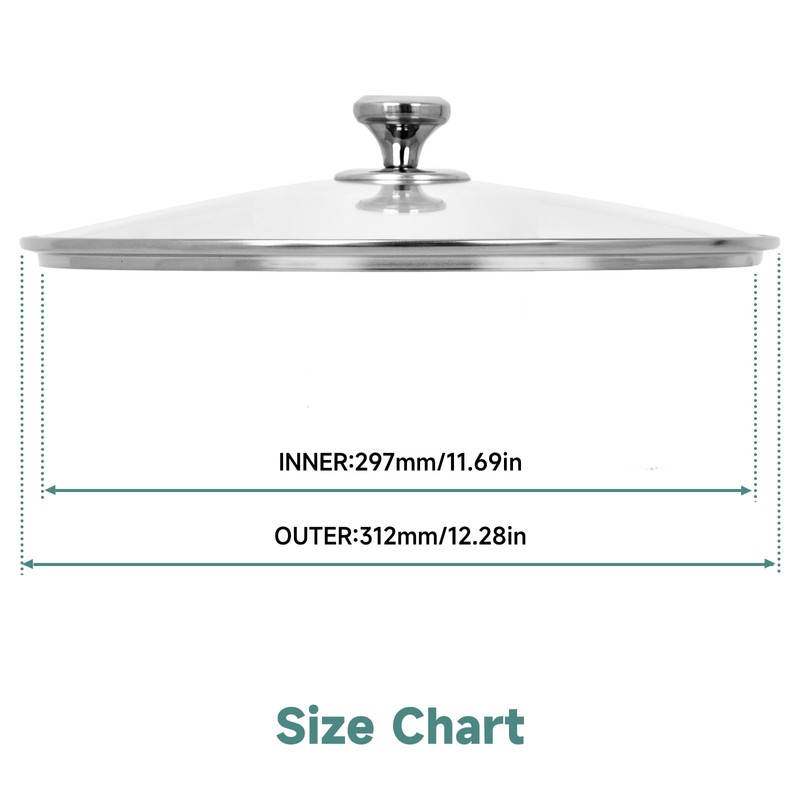13 In Glass Lid for Frying Pan, Tempered Replacement Cover