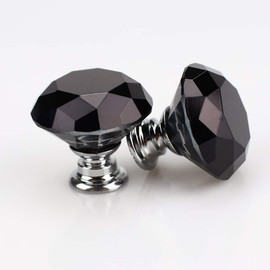 2 PCS Crystal Glass Door Knobs 30mm Diamond Drawer Knobs Sparkle Cabinet Pull Handles with Screws Wardrobe Cupboard Decorating (Black)