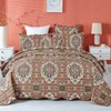DaDa Bedding Earthy Cross Motif Folk Bedspread - Cozy Arabian Moroccan Ogee Rustic Antique Style Quilted Coverlet Set - Scalloped Edges Warm Tones Burnt Orange Brown Olive Green - Full - 3-Pieces