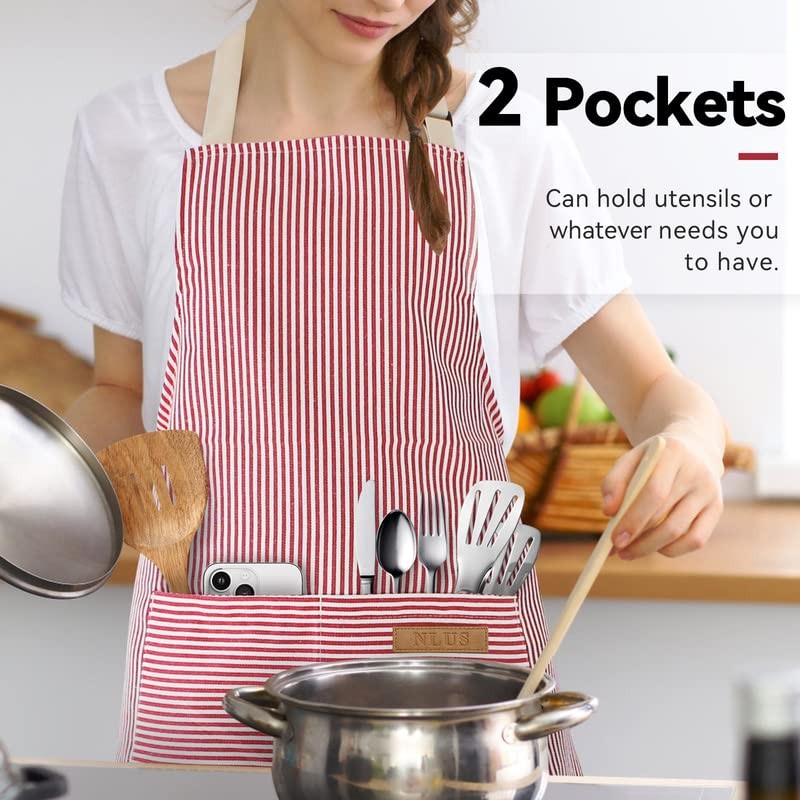 NLUS 2 Pack Kitchen Cooking Aprons, Adjustable Bib Soft Chef