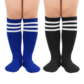 American Trends Toddler Soccer Socks 2 Pairs Kids Toddler Athletic Baseball Socks Softball Football Socks for Girls Boys Blue White & Black White M