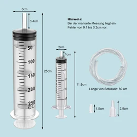 Syringe 250 ml, bubble syringe, plastic syringe, dosing syringe for brake bleeder, feed syringe, marinating syringe and suction syringe with hose (2, 250 ml)