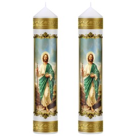 Nuanchu 2 Pcs Easter Religious San Judas Candle 9.8 Inch St Jude San Judas Tadeo Prayer Candle Catholic Religiosos Catolicos Veladoras De Tadeo Jude The Apostle Prayer for Church Holy Week Decor