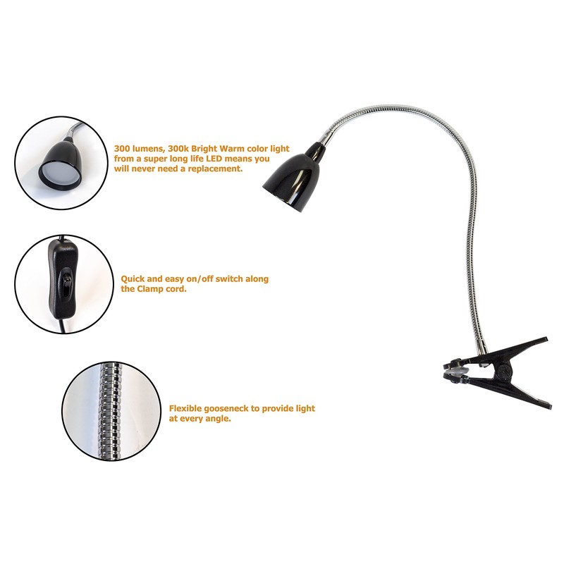 Newhouse Lighting NHCLP-LED-BLK Black Metal Flexible Clamp-Style LED Goose Neck