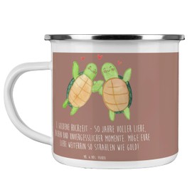 Mr. & Mrs. Panda Camping Emaille Tasse 50. Hochzeitstag - Geschenk, Goldene Hochzeit, besondere Anlässe, Camping Tasse Metall, Engagement, Bräutigam,