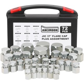 ANCIMOON 72PCS JIC Cap and Plug Set, 37 Degree Flare Threads Hydraulic Hose Fittings, Carbon Steel, Size 4 6 8 10 12 16