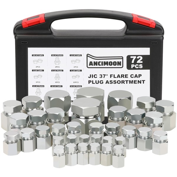 ANCIMOON 72PCS JIC Cap and Plug Set, 37 Degree Flare