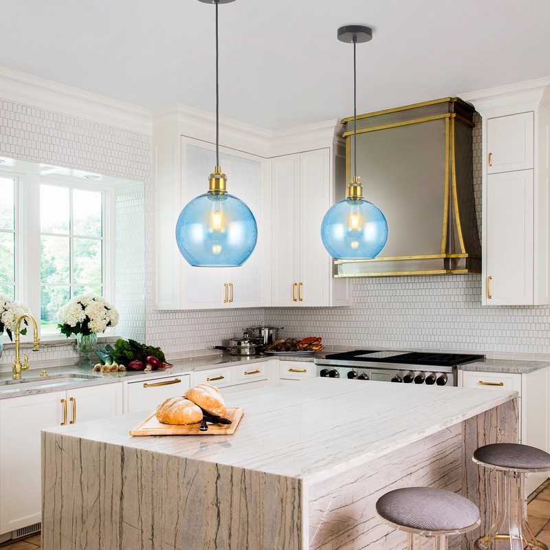 Blue Glass Pendant Lights Kitchen Island Lighting Globe Pendant Light