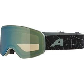 ALPINA FERNIE Q-LITE Mirrored, Contrast Enhancing & Polarised OTG Ski Goggles with 100% UV Protection for Adults, Willow-Green Matt, One Size