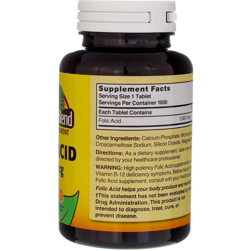 Nature's Blend Folic Acid 1000 mcg - 1000 Tablets Pack