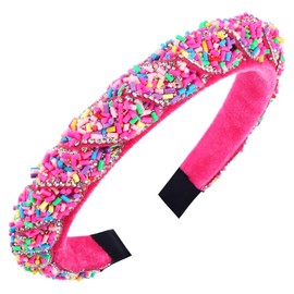 Vovii Candy Headbands for Girls, Sprinkle Donut Fun Candy Hair Accessories for Girls Hair Non Slip, Hot Pink Glitter Headband