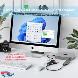 TSUPY USB Hub 3.0 5 Port with 3 USB 3.0 5Gbps + SD Micro SD Card Reader USB Splitter USB Extension USB Extender USB Adapter USB 3.0 Hub for MacBook Computer PC and USB Stick SD Card, More