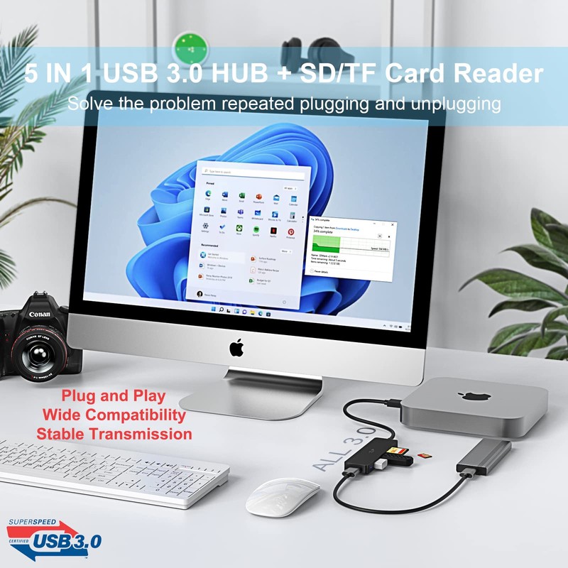 TSUPY USB Hub 3.0 5 Port with 3 USB 3.0