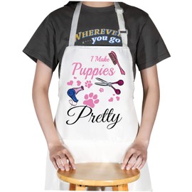 WZMPA Dog Groomer Apron With Pocket Dog Grooming Gifts I Make Puppies Pretty Adjustable Apron For Dog Stylist Pet Salon, Puppies Pretty Apron, Medium