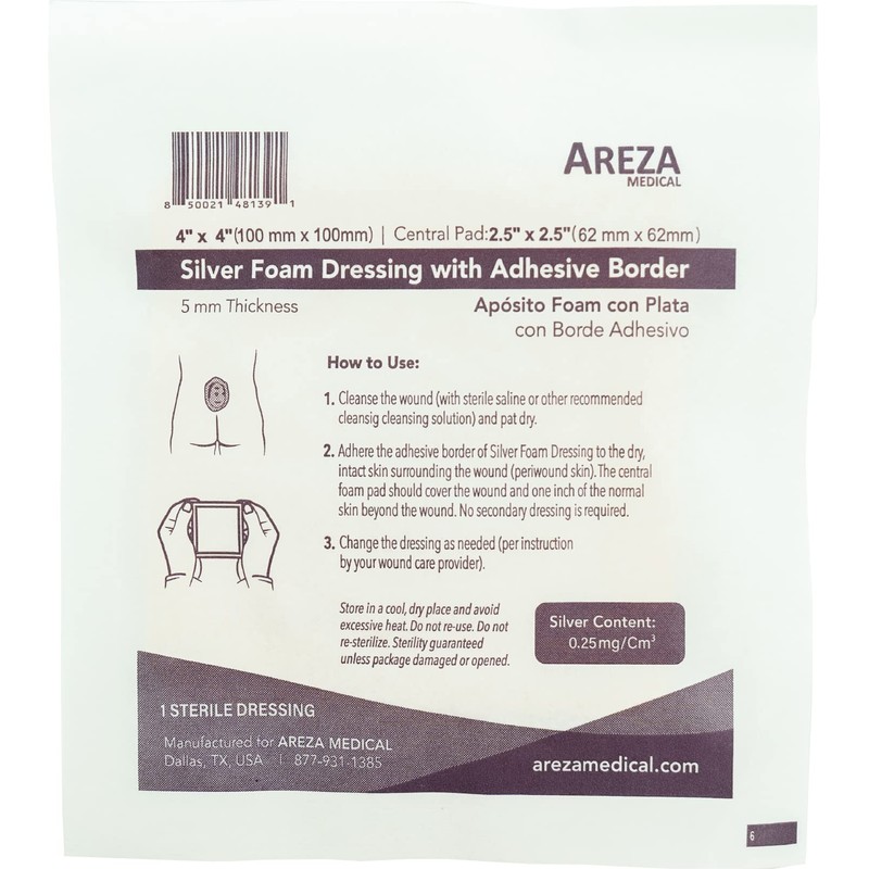 Silver Foam Dressing with Border 4″ X 4″ Central Foam