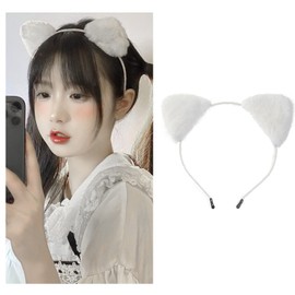 Wabeko Cat Ears, Fluffy, Cat Ears, Costume, Cute Headband, Costume Accessory, Halloween, Cosplay, Hair Band, Event Supplies (White)