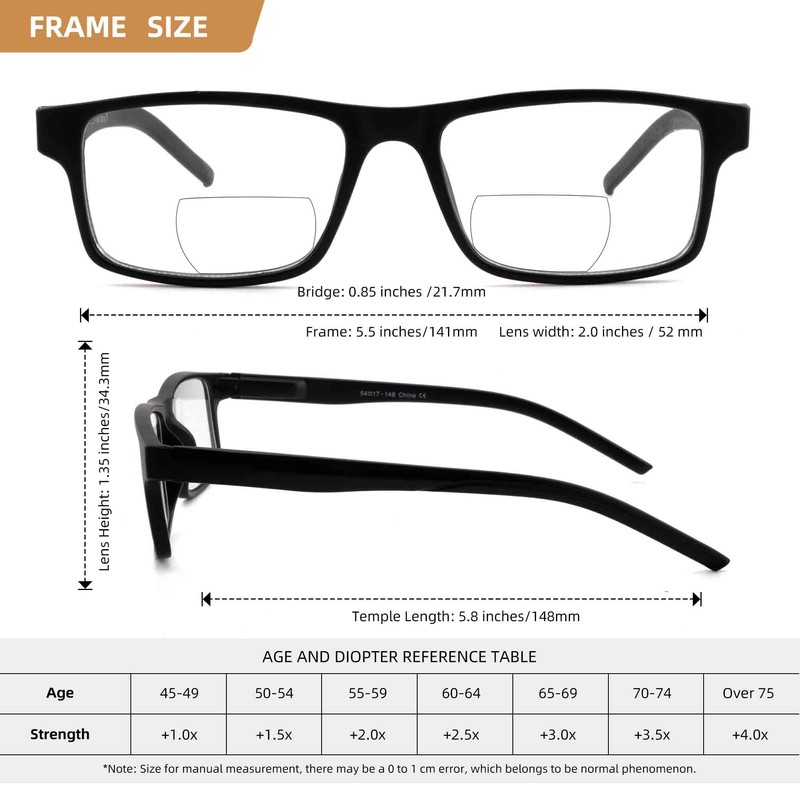 3 Pack Bifocal Reading Glasses for Men/Women Rectangular Frame Computer