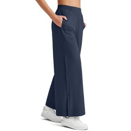 G4Free Wide Leg Yoga Pants Woman Fast Dry Baggy Lounge Pants Summer Casual Trouser Daily Work Summer(Dark Navy,L,25")