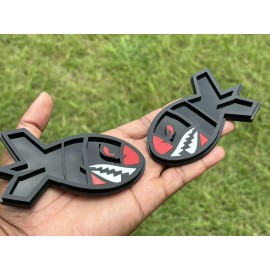 Badge Addictz Red Eye Flying Tiger Shark With White Teeth Matte Black On Black Emblem Badges