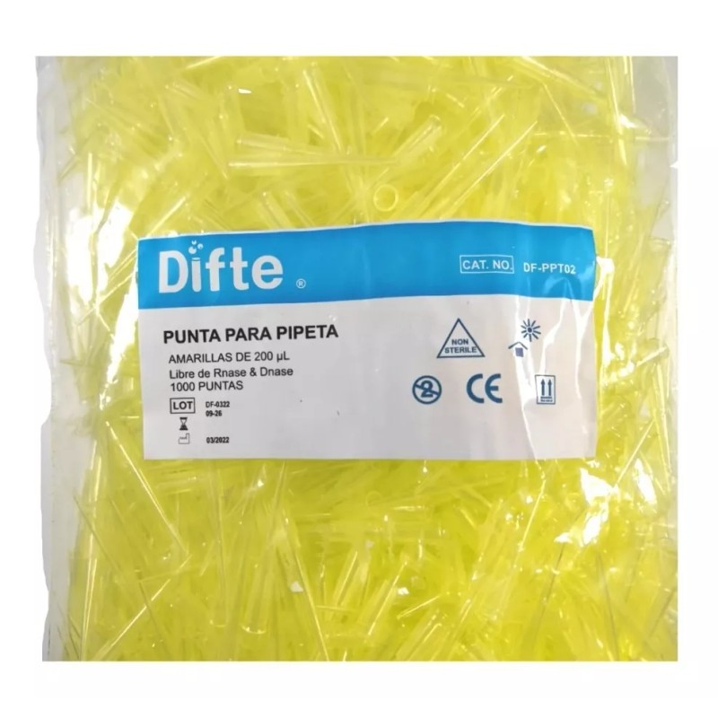 Difte Puntas Amarillas De 200l Para Micropipeta 1000 Piezas