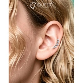 OUFER 16G Flower Conch Piercing G23 Titanium Curved Helix Stud Internal Thread Clear CZ Cartilage Jewellery for Women 8 mm Labret Piercing