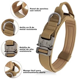 Collar de Perro Táctico, Collar para Perro de Nailon Militar Grueso con Asa, Collares de Perro Hebilla de Metal Resistente Ajustable para Entrenamiento de Perros, Cómodo (Caqui, L)