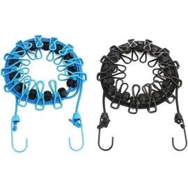 2 Pack Portable Clothesline with 12 Clothespins Windproof Travel Clothesline Stretchy Retractable Elastic Laundry Clothes Line for Backyard Vacation Hotel Balcony Clothes Drying Line（Black+Blue）