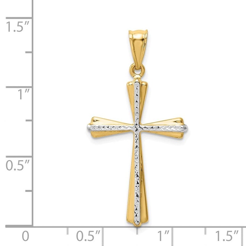 Diamond2Deal 14k White and Yellow Gold Diamond Cut Cross Pendant