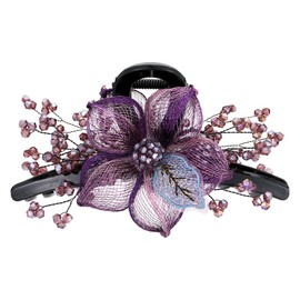 Rhinestones Plastic Hair Clips for Women, Large Copper Wire Hand-woven High-level Design Metal Jaw Clip Flower Crystal Claw Barrettes Styling Accessories for Ladies Thick Thin Hair (Purple Flower)