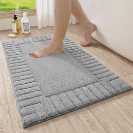 LUMI Premium Bath Rug, Extra Soft and Absorbent Bathroom Mat, Quick Dry, Non Slip, Machine Washable Bath Mat for Shower and Tub, Light Grey, 24"x36"
