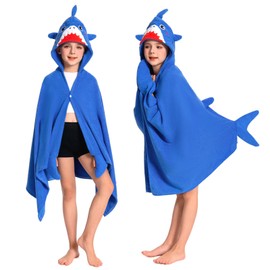 OLAOLA Kids Hooded Bath Towels, Soft Absorbent Beach Towel Swimming Wrap, Changing Robe Bath Poncho for Boys Girls 3-12 Years, Shark
