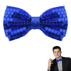 Pre-Tied Sparkly Blue Bow Tie - Adjustable Glitter Costume Accessory for Women Men Boys - Formal Satin Neck Bowtie for Party Wedding Christmas