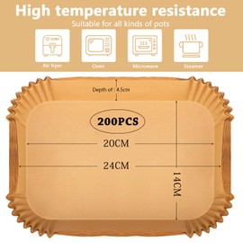 Pack of 200 Baking Paper for Hot Air Fryer with Double Chamber, 20.5 x 14 cm Airfryer Baking Paper for Ninja Dual Zone/Double Stack, Compatible with Ninja AF300EU AF400EU and Other Dual Zone Air