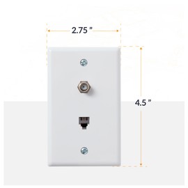 Newhouse Hardware Combo Phone/Video Jack Plate, Single Gang F-Type Coaxial TV Cable and 6P4C RJ11 Telephone Jack Wall Plate, White (COWP-WH-05)