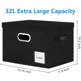 LHZK Extra Large Storage Bins with Lids 6 Pack, Foldable Linen Fabric Storage Boxes with Lids, Sturdy Fabric Storage Bins with Label & 3 Handles for Shelves Bedroom Home Office (Black, Extra Large)