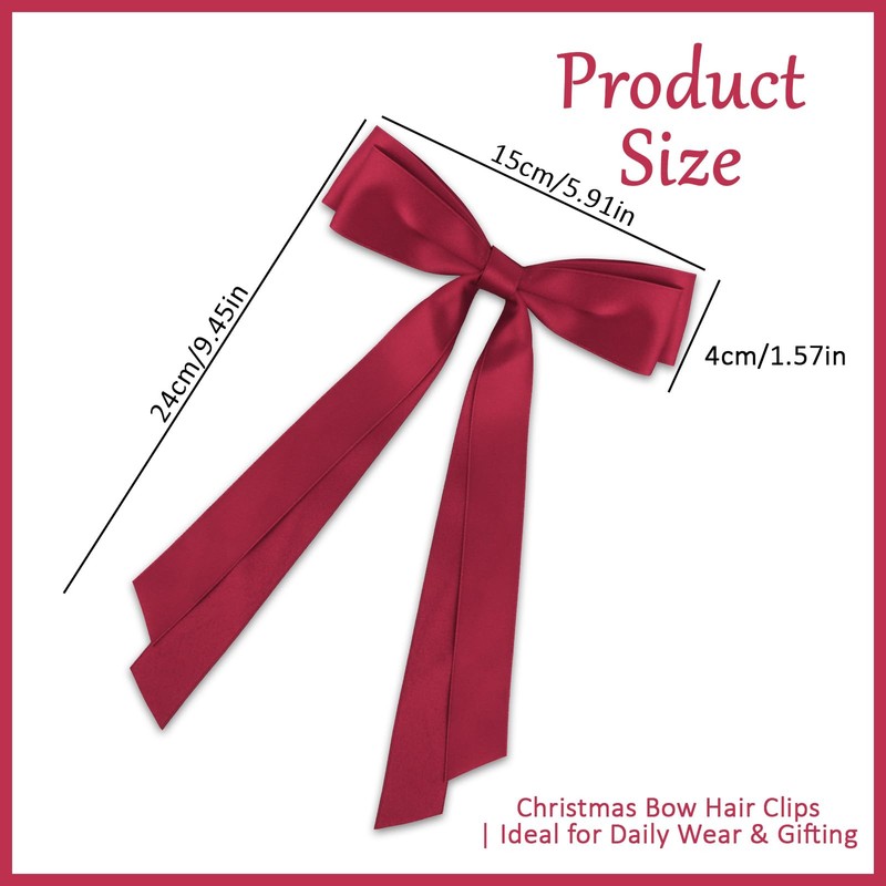 Wine Red Hair Bows Ribbon for Women Girls Gift 4Pcs