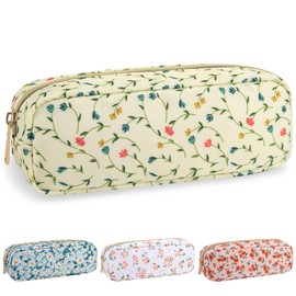 izuzta - Bolsa de maquillaje floral grande y pequeña de nailon para viaje, Flor amarilla clara, Delgado, Casual