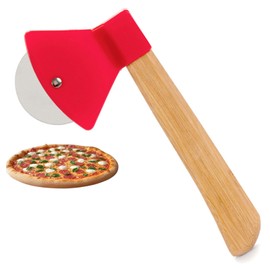 ANDINUS Pizza Cutter Axe Shape - Wooden Handle Red Plastic Head Novelty Gift for Chefs and Friends