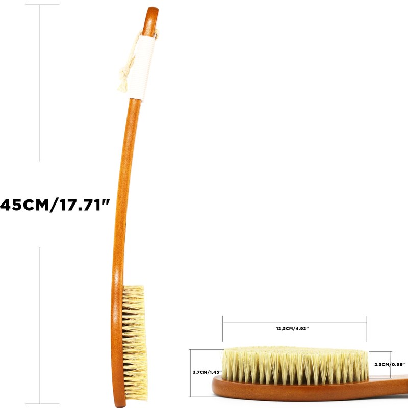 ICANdOIT-17.71Inch Natural Stiff Sisal Bristles Anti-Slip Curved Long Handle Bath