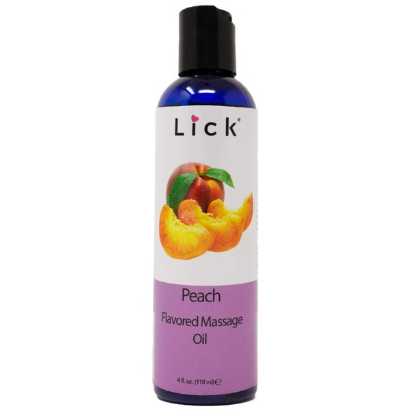 Peach Flavored Massage Oil for Couples – Edible Massaging Lotion with Vitamin E and Sweet Almond and Coconut Oil is Non Sticky and Gentle on Skin – Natural, Relaxing and Vegan (4 oz)