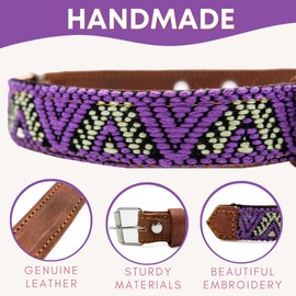 Paw Tribe Western Dog Collar – Leather Embroidered Design for Small Medium Large Dogs & Puppy Pets - Aztec & Southwest for Boy and Girl Female & Male Dogs - Collar para Perros Beaded (Small, Amethyst)