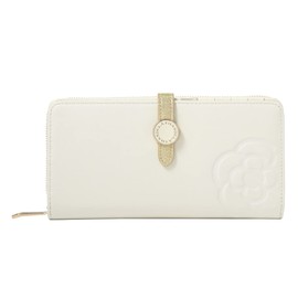 Craisus 188401 Women's Long Wallet, Round Zipper, Genuine Leather, Cowhide Leather, Large Capacity, [00] White