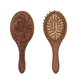 Sandalwood Hairbrush for Women Paddle Hairbrush with Bamboo Bristles Cute Animal Shaped Anti-Static Hair Brush for Curly Hair