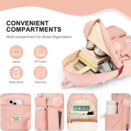 WINDARS Backpack for Teen Girls, 15.6 Inch Laptop Backpack Cute Kids Bookbag for Middle School College Students, Large School Bag for Women (Pink)