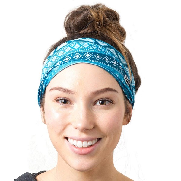 RiptGear Stretch Sport Headband for Women (Tribal Blue) — Made