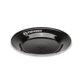 Petromax Enamel Plate Set of 2 Black (18 cm), Lightweight and Robust Camping Tableware with Stainless Steel Rim, Hygienic, Scratch-Resistant, Ideal for Outdoor, Camping, Outdoor Cooking, Easy to Clean