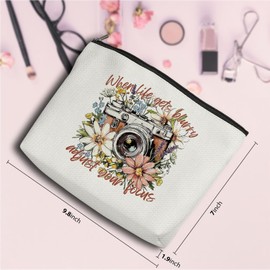 Cosmetic Bag Organizer Travel, Compact Lightweight Accessory for Travel and Daily Use - VICBOU Retro Camera Wildflowers Makeup
